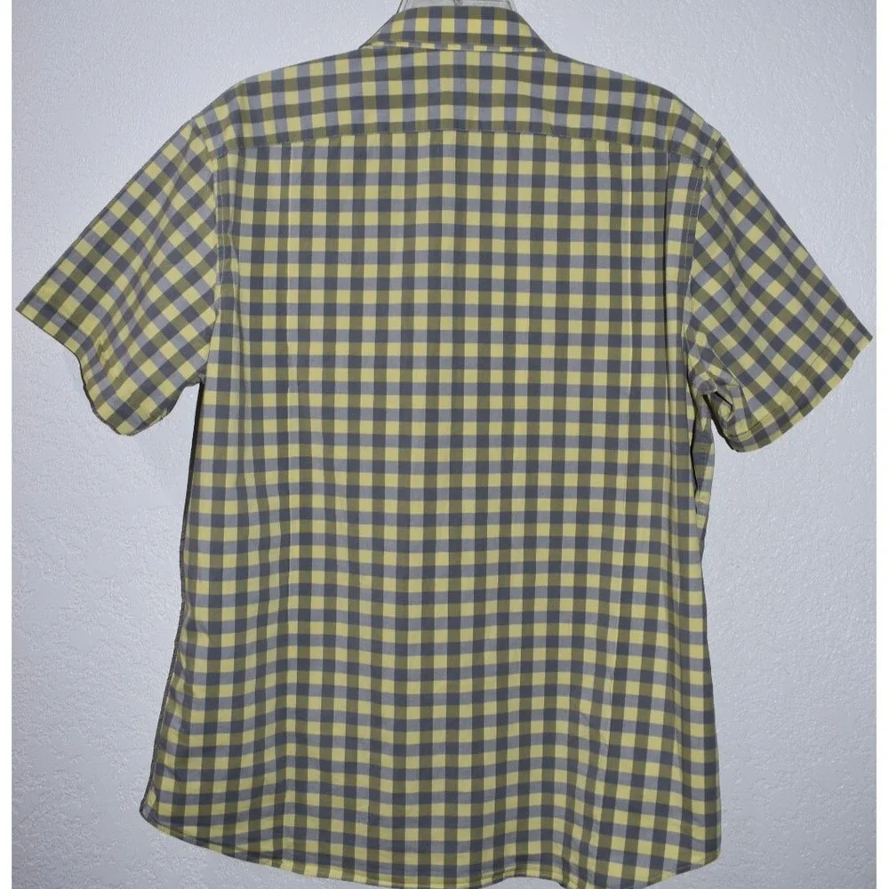 Banana Republic Shirt Mens Large Yellow/Gray Plaid Casual Button Up Short Sleeve